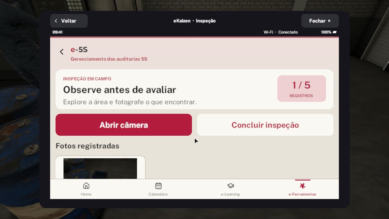 Registro de evidências no tablet do Game 5S